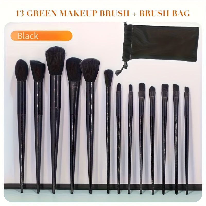 TEMU Black Makeup Brush Set, 13pcs Makeup Tool Set Premium Synthetic Foundation Powder Concealer Eyeshadow Blush Makeup Brush Set With Makeup Sponge,