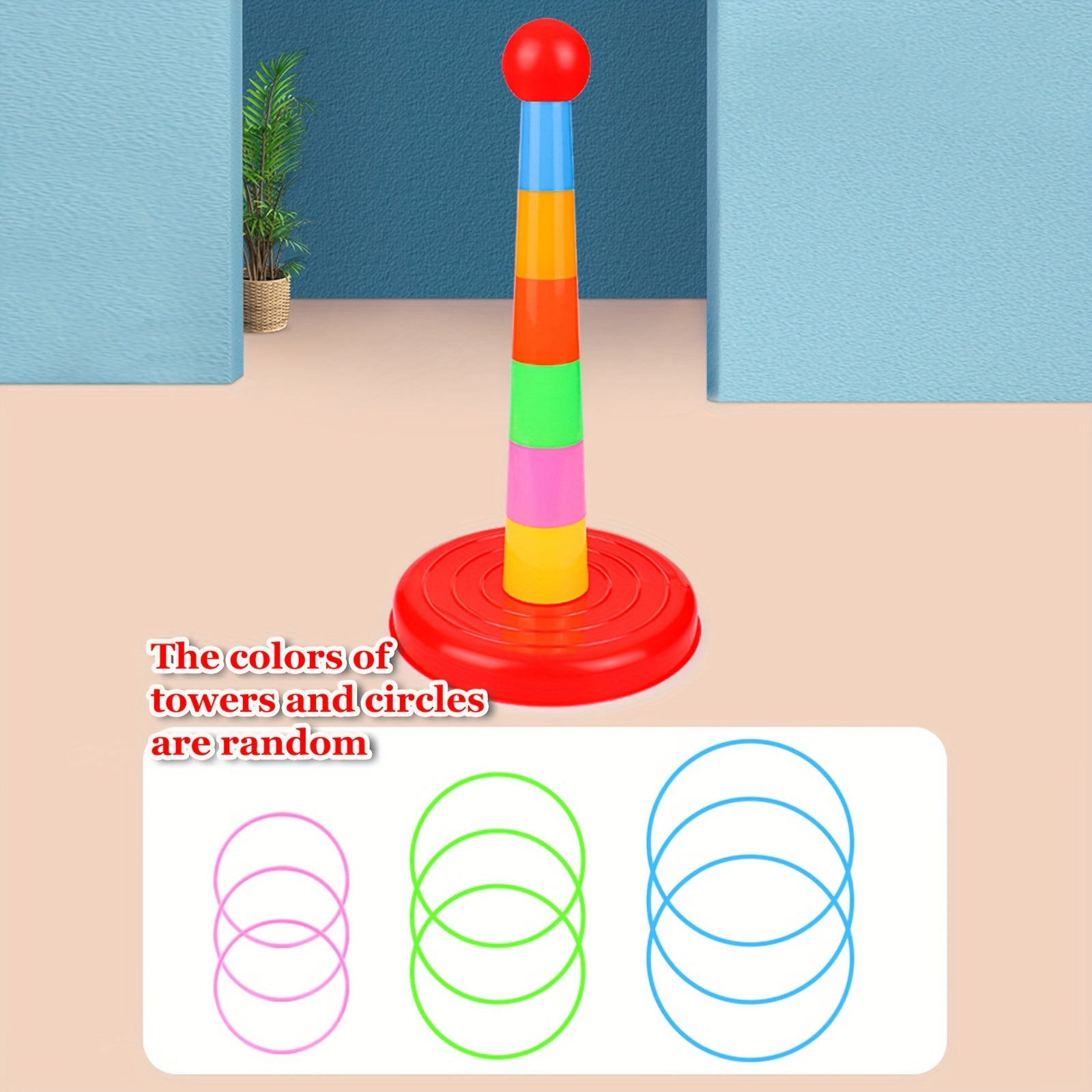 TEMU Children's Game Tower Toys, Parent-child Interactive Puzzle And Leisure Games With Throwing Rings, Indoor And Outdoor Kindergarten Children's