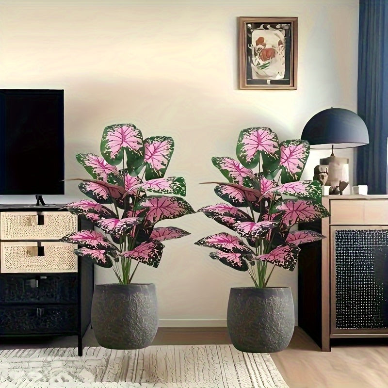 TEMU 2pcs, 18 Leaves Outdoor Artificial With A Realistic Touch, No Vase Included, Featuring Colorful Monstera Leaves, Suitable For Weddings, Hotels,