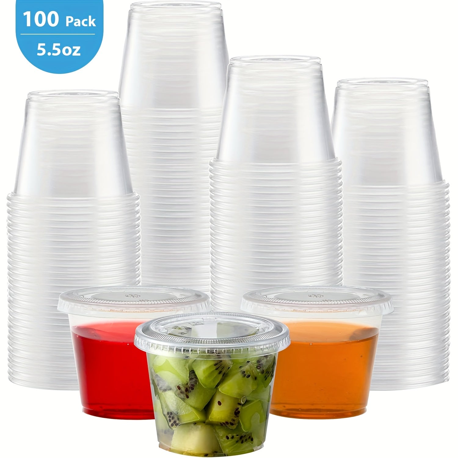 TEMU 100 Pack 5.5 Oz Portion Cups With Lids | Disposable Plastic Cups For Sauce, Meal Prep, Portion Control, Salad Dressing, Jello Shots | Small