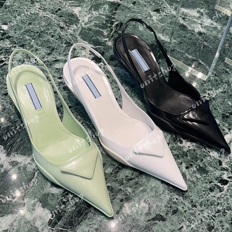 Slingback Women Heels Designer Pumps Black Leather Pointed Dress paty Shoes Toe Sandals Slingbacks Pump White Heel Comfy Fashion Sandal