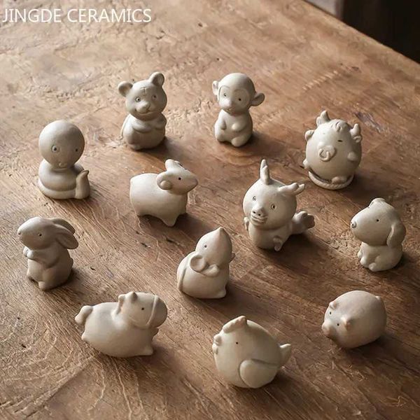 Coarse Pottery 12 Zodiac Fingertip Mini Tea Pet Cute Animal Sculpture Tea Form Decoration Tea Set Decoration Accessories W240815