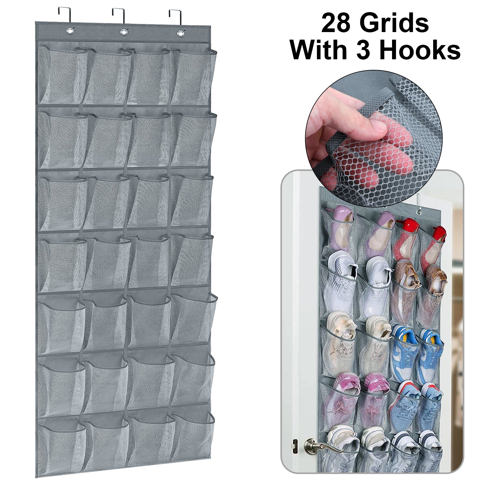 TEMU Over The Door Shoe Storage Rack, Hanging Storage Bag With 28 Deep Mesh Grids, Household Storage Organizer For Bedroom