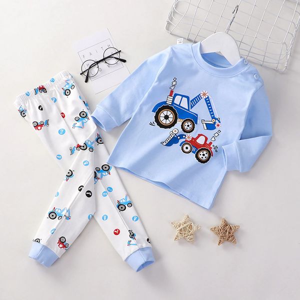 Girl boy toddler soft sleepwear toddler cartoon printed long sleeved childrens sleepwear set baby boy set 250210