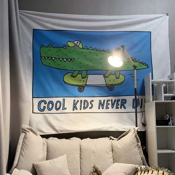 Crocodile tapestry wall hanging cartoon cool children never die tapestry blue curtains gift background cloth cover home decoration W240809