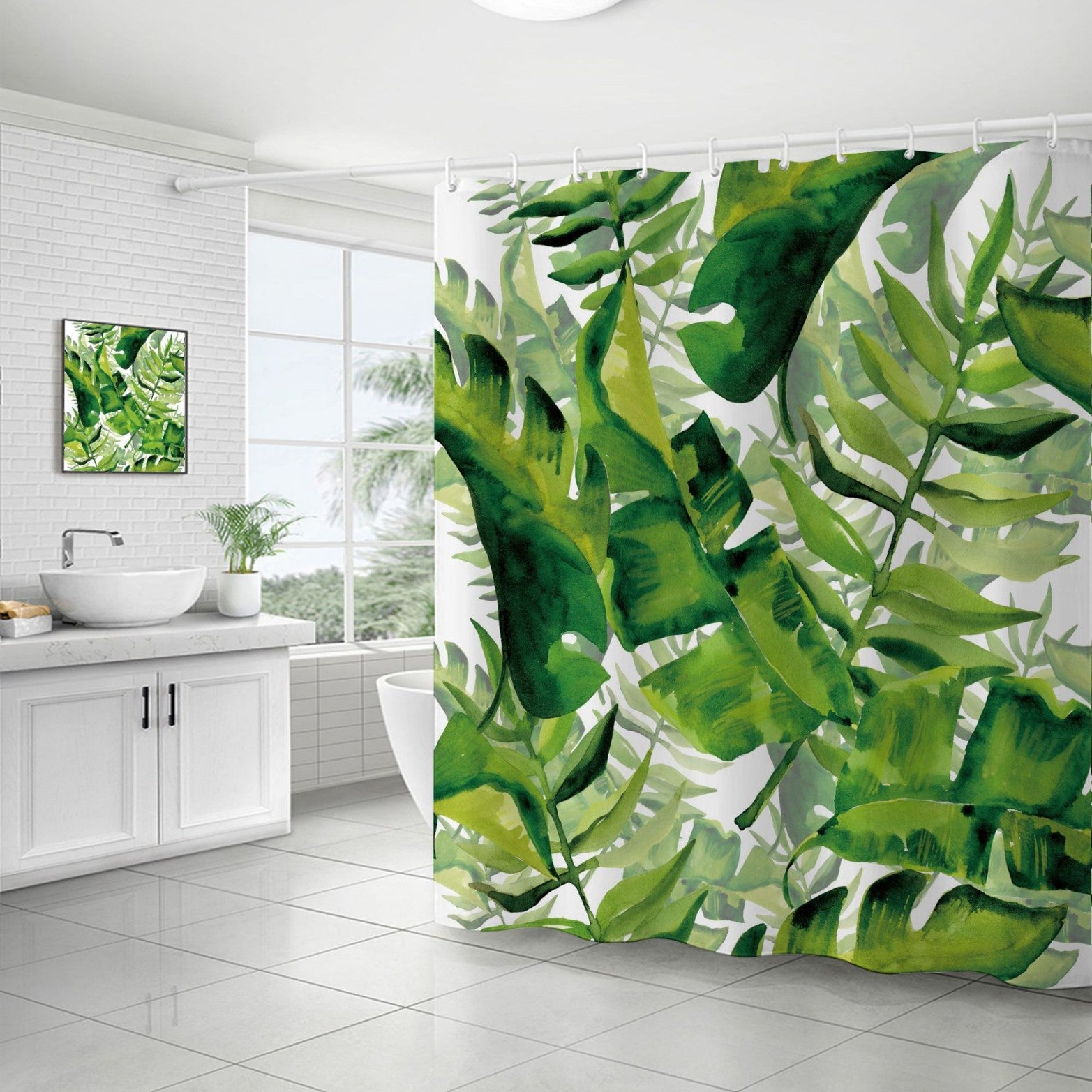 YL-37225 Waterproof Shower Curtain 3D Printed Tropical Jungle Plant Leaves and Flowers Season Polyester Shower Curtain with Hook