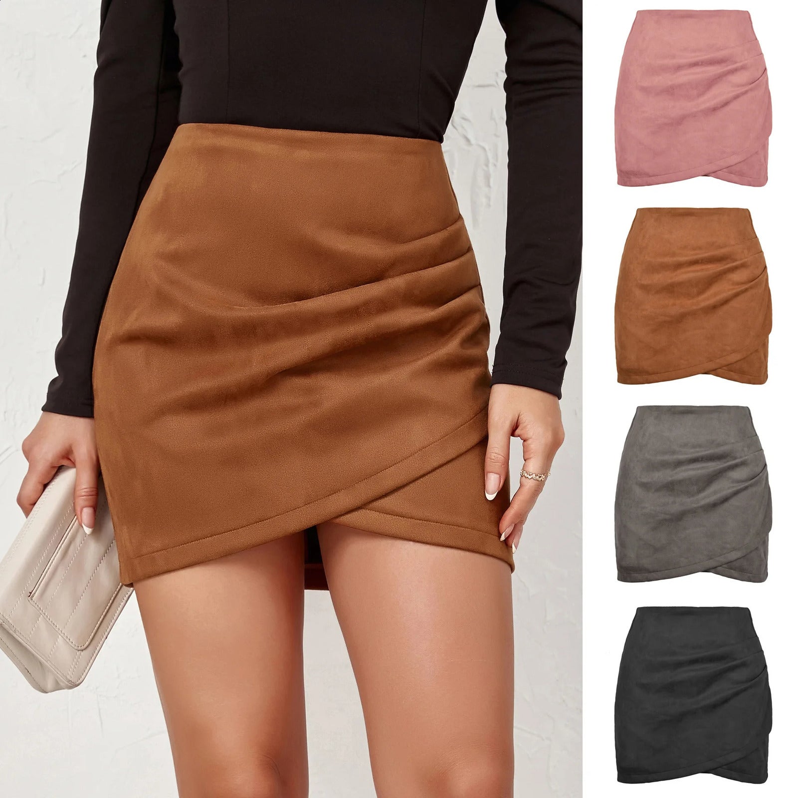 Suede Irregular Skirts Summer Women High Elastic Waist Pleated Zipper Skirt LDY-WW5165 240919