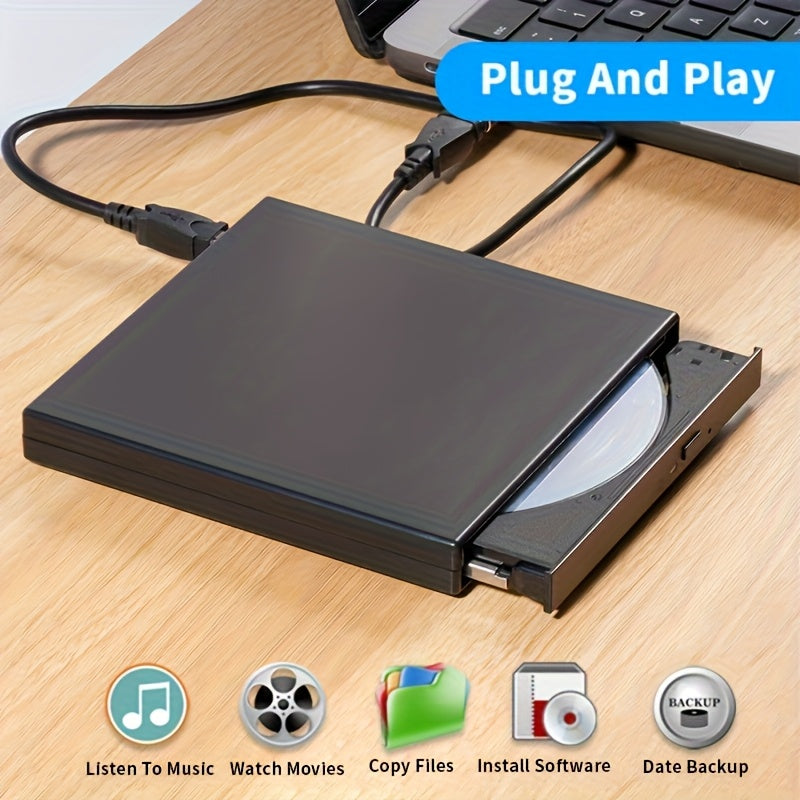 TEMU 7-in-1 Portable Cd- Dvd+- -rw Drive With Usb 3. 0 & Usb-c , Compatible With Laptops, Desktops, And Computers, Data Transfer & Media For Cds,