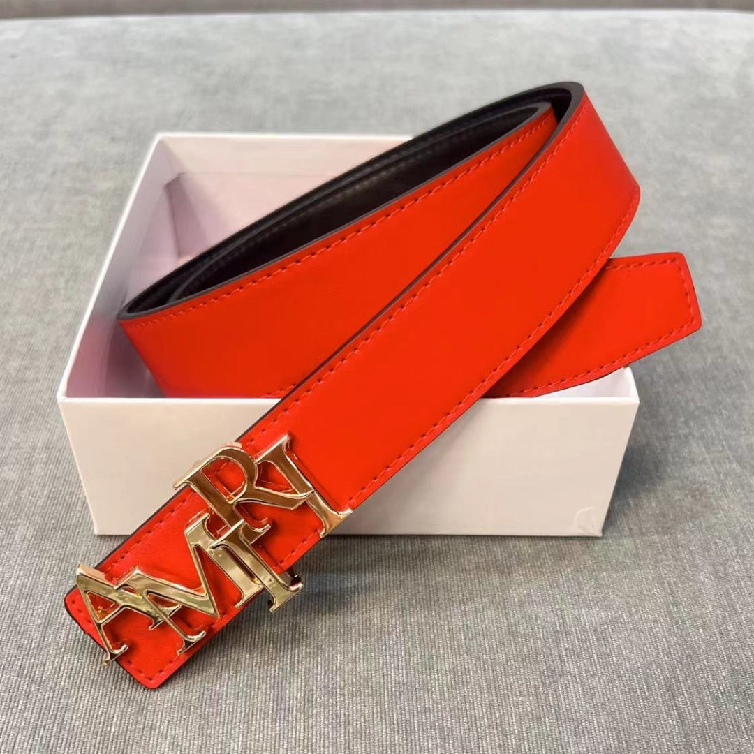 Red designer men women&#039;s 3.8 cm wide letter hollow solid color versatile fashion formal belt