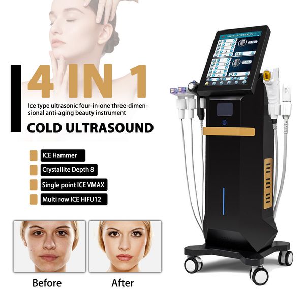 Multifunction 4 in 1 Ice HIFU Skin Tightening Face Lifting Vmax Ultrasound Anti-aging Microneedle Wrinkle Acne Treatment Ice Hammer Beauty D