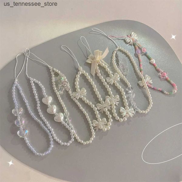 Cell Phone Straps Charms New Acrylic Mobile Phone Chain DIY Handmade Pearl Heart Bowknot Bear Beads for Women Girls Charm Telephone Lanyard