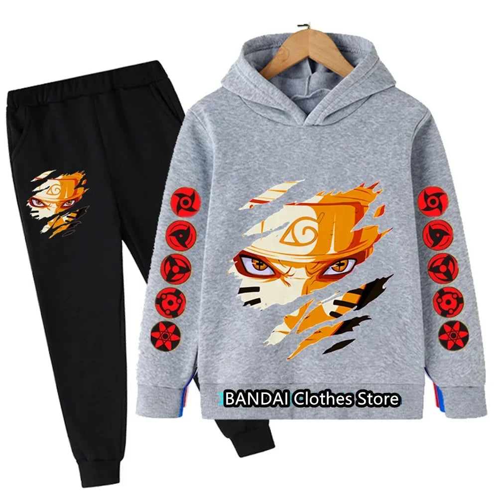 Japanese Anime Narutoes Hoodie Set Kids Clothes Boys Girls Clothing Children's Sports suit Autumn Hoodie Pants 2-piece set