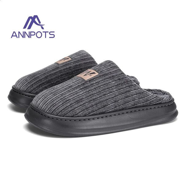 Mens plus size household anti slip warm indoor cotton smooth gray comfortable soft skin friendly shoes plush flat rubber sole 241116