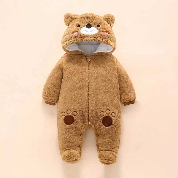 Down Coat 0-12M Baby Rompers Cute Bear Toddler Girls Overall Jumpsuit Winter Warm Hooded Cotton Baby Boys Romper Infants Crawling Clothing H