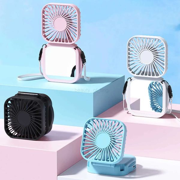 2024Summer New Mini Beach Folding Neck Fan Makeup Mirror Portable USB Handheld Small Fan GiftCL240712
