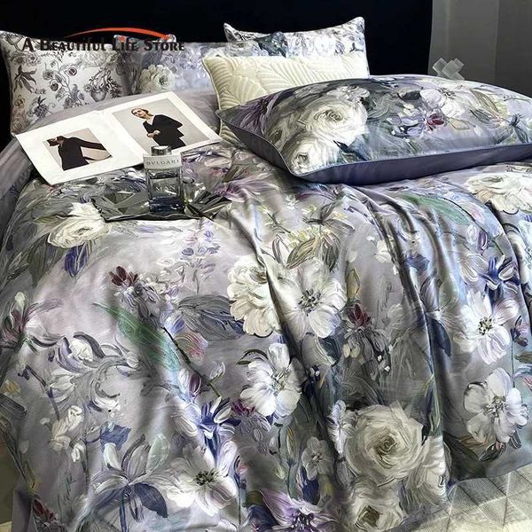 Bedding sets 1000TC Egyptian Cotton Bedding Set Vintage Oil Painting Style Plant Flowers Pattern Soft Duvet Cover Bed Sheet cases H250113