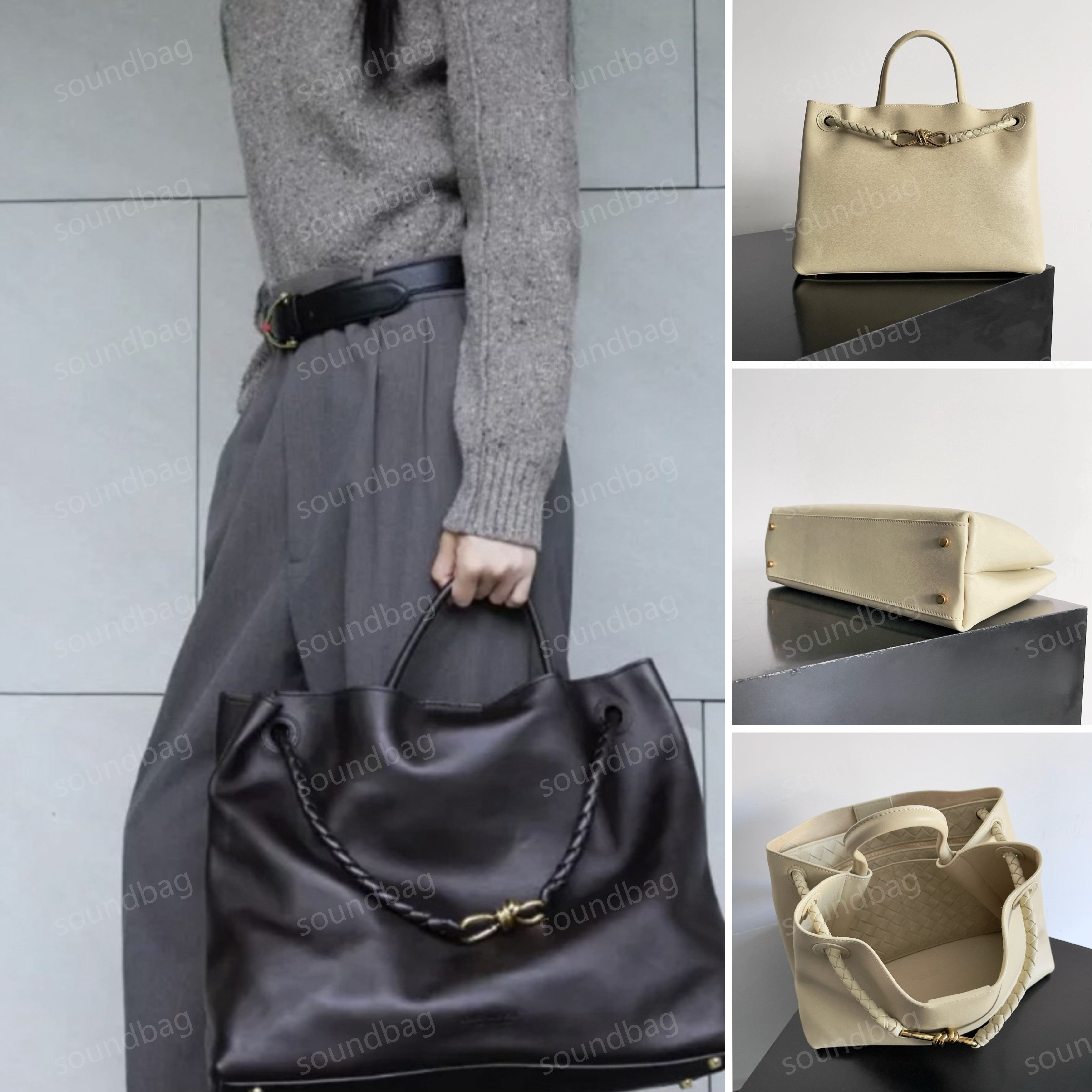 Luxury 10A Genuine Leather Andiamo Tote Bag - Butterfly Knot Classic Weave, Large Capacity Commuter Handbag, Old Money Style, Designer Bag Minimalis