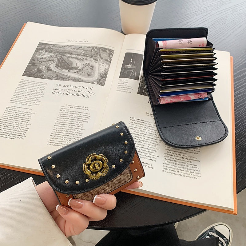 Designer Purses For Women Wallet Women Storage Travel Minimalist Vintage Canvas Faux Leather Wallet Mini Snap Magnetic Black Card Holder Cash Compar