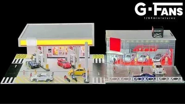 Model Building Kits 1 64 G-FANS Diorama Car Garage Model LED Lighting City Car Parking Lots Model Background Display Scene Model Collection