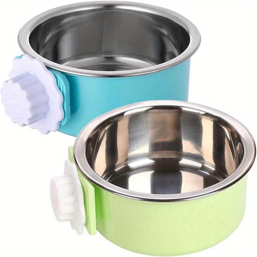 TEMU 2pcs Dog Feeding Bowl, Removable Pet Bowl, Stainless Steel Bowl, Dog Cage Bowl, Rabbit Pet Feeding Bowl, Food And Water Fountain, Chicken Coop