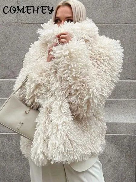 Women&#039;s Fur Faux Fur Elegant faux fur coat winter womens long flip collar large fur collar loose coat curly fur roof clothing womens to