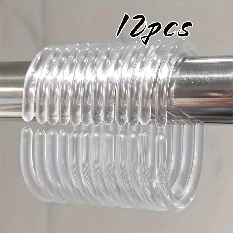 TEMU 12pcs Premium Transparent Twistable Shower Curtain Rings - Hooks For Rod Hanging, Essential Bathroom Accessories