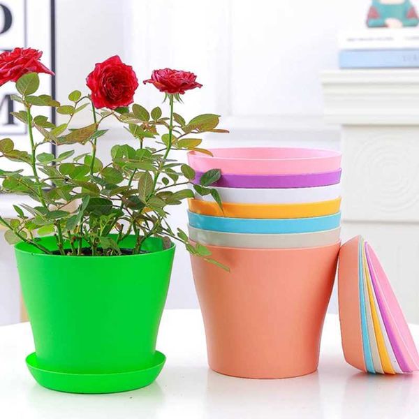 Colorful Flower Pot Round Planters Succulents Plant Pot Nursery Flowerpots Garden Plants Tray Office Decor Planting Supplies S2412234