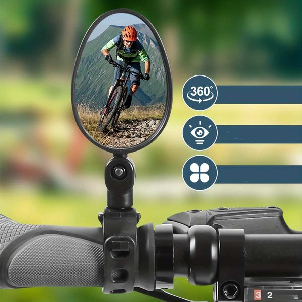 -2PC Bicycle Mirror 360 degree Adjustable Rotating Handle Mirror Wide Loop Rear View Mirror Accessories W241113