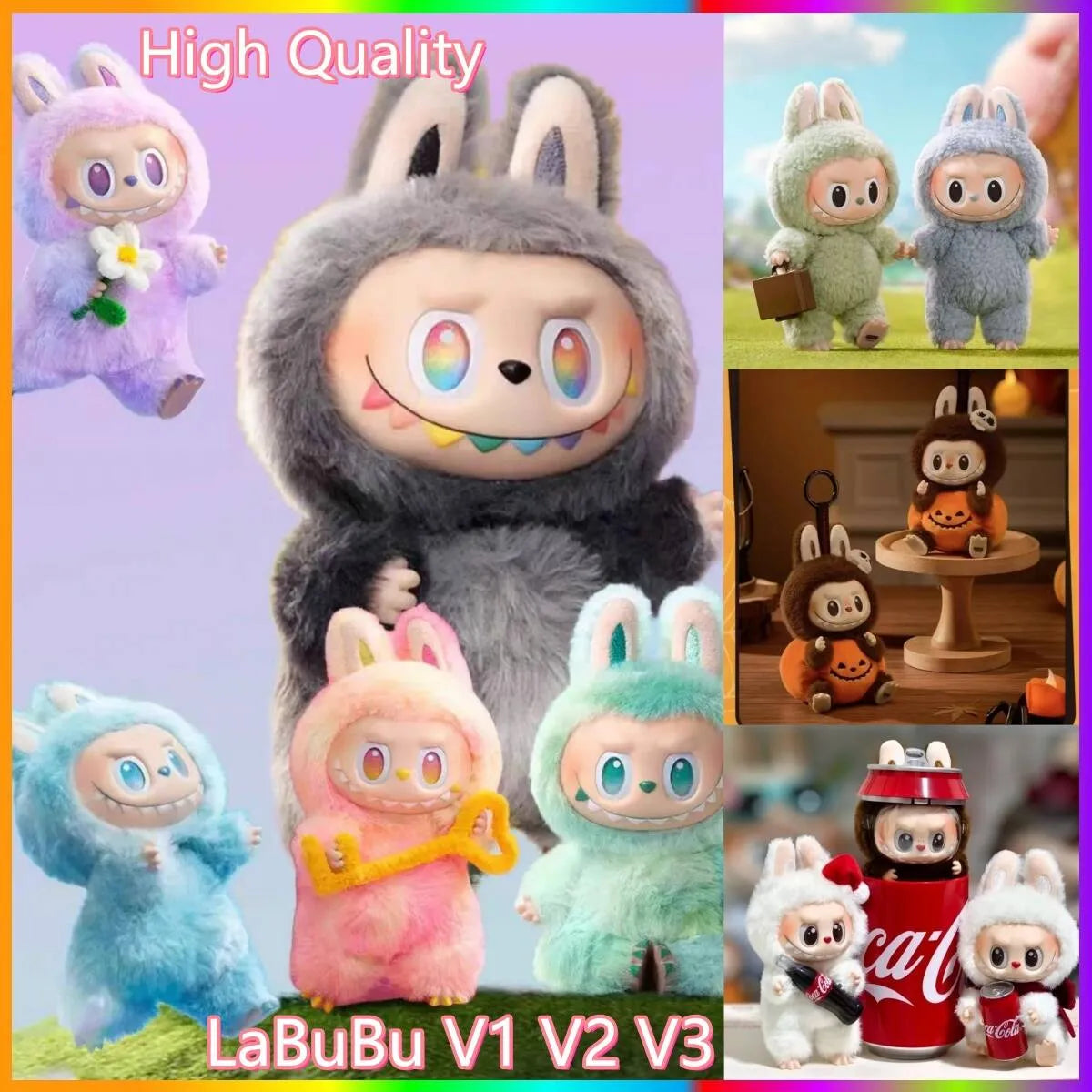 Hidden Version Coke LaBuBu doll V3 V2 V1 Monsters Big Into Energy SeriesBlind Box Kawaii Figure Face doll clothes Doll Keychain Decor Christmas blin