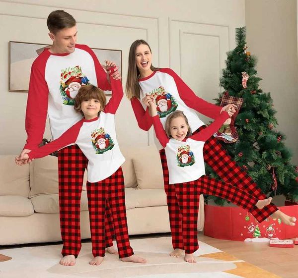 Family Matching Outfits Santa Plaid Print Family Pajamas Christmas Matching Outfits Women Men Boys Girls Clothing Sets Baby Dog Romper Xmas
