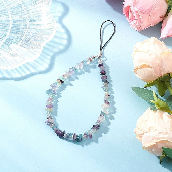 Natural Fluorite Chips Beaded Mobile Straps