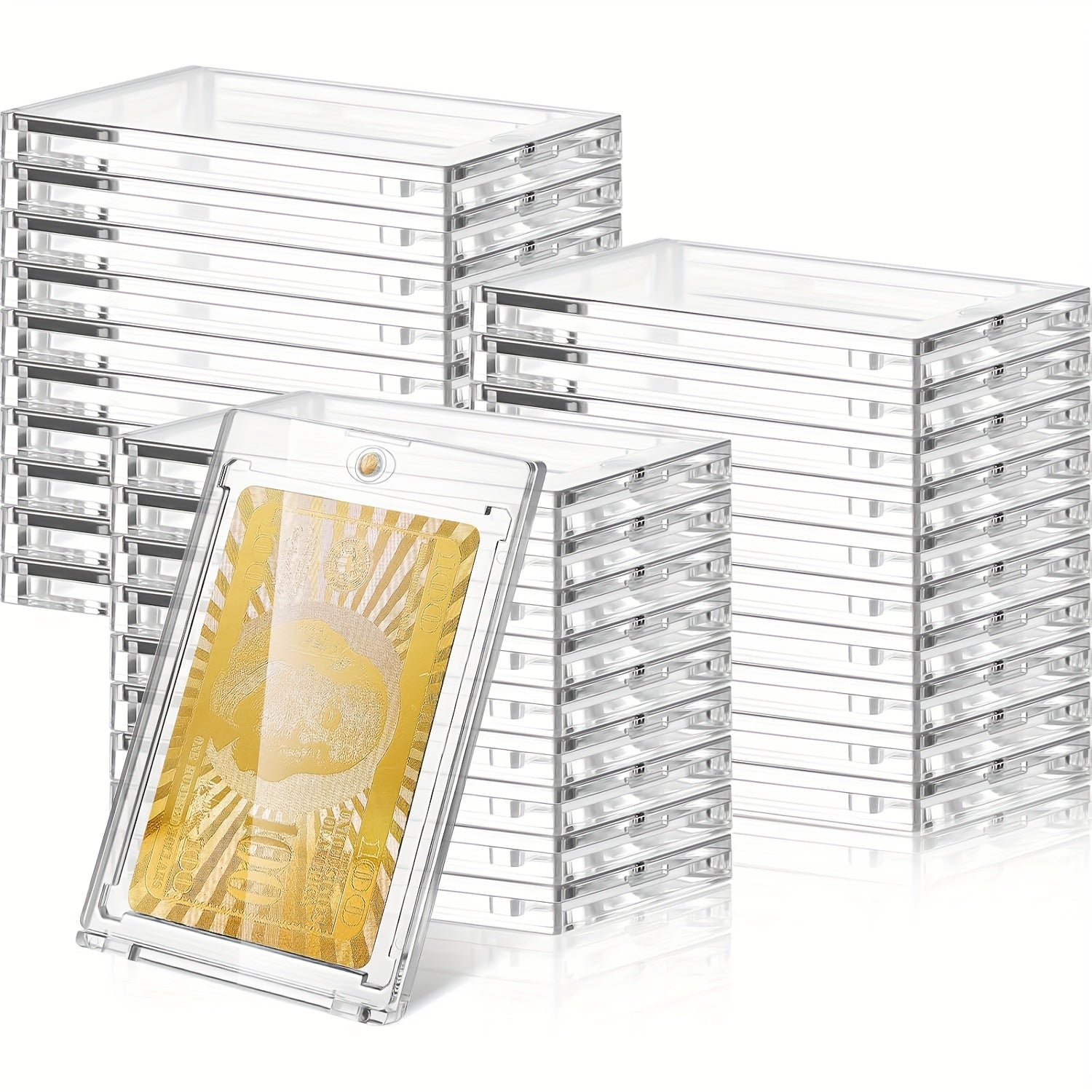 TEMU 30-60-90pcs 50ct Magnetic Card Holder, 35pt Thick Card Holder Case Clear Protectors, For Office, School, Sports Card, Baseball Card Holder,