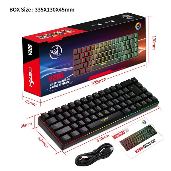 Keyboards English Spanish Korean Wired portable 68 key mechanical tactile film gaming keyboard ABS material RGB backlight CL250110
