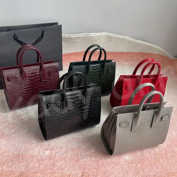 Sac De Jour Bag Grain Leather Embossed Crocodile Designer Luxury Handles Accordion Tote Women Men Brass Feet Crossbody Shoulder Bags with Lo