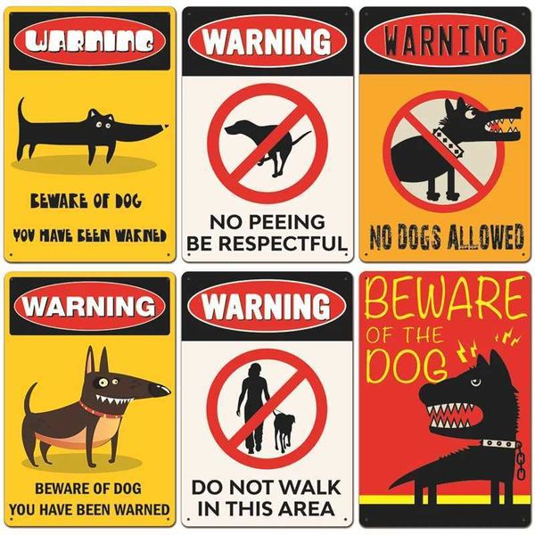 Warning Dog Metal Tin Signs Vintage Poster Beware of Dog Retro Tin Plates Wall Stickers for Garden Family House Door Decoration Z250118