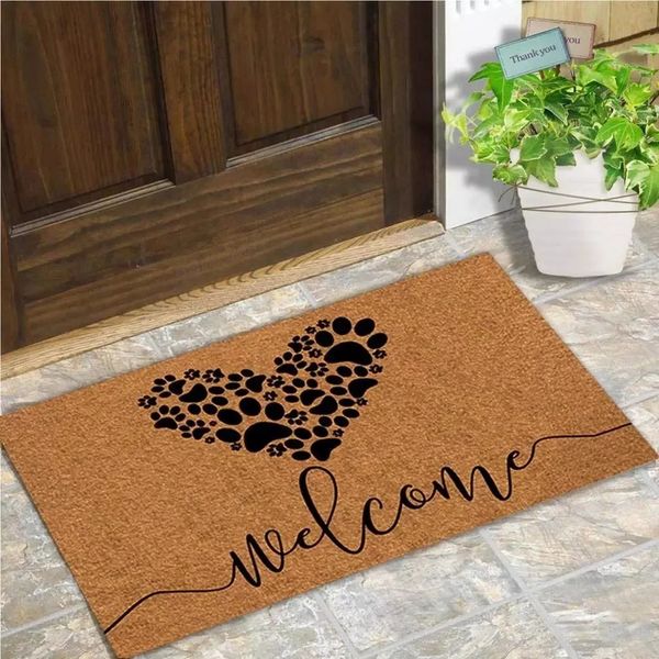 Doormat Entrance Floor Mat Funny Welcome Dog Paws Love Door Home Decorative Indoor 250109