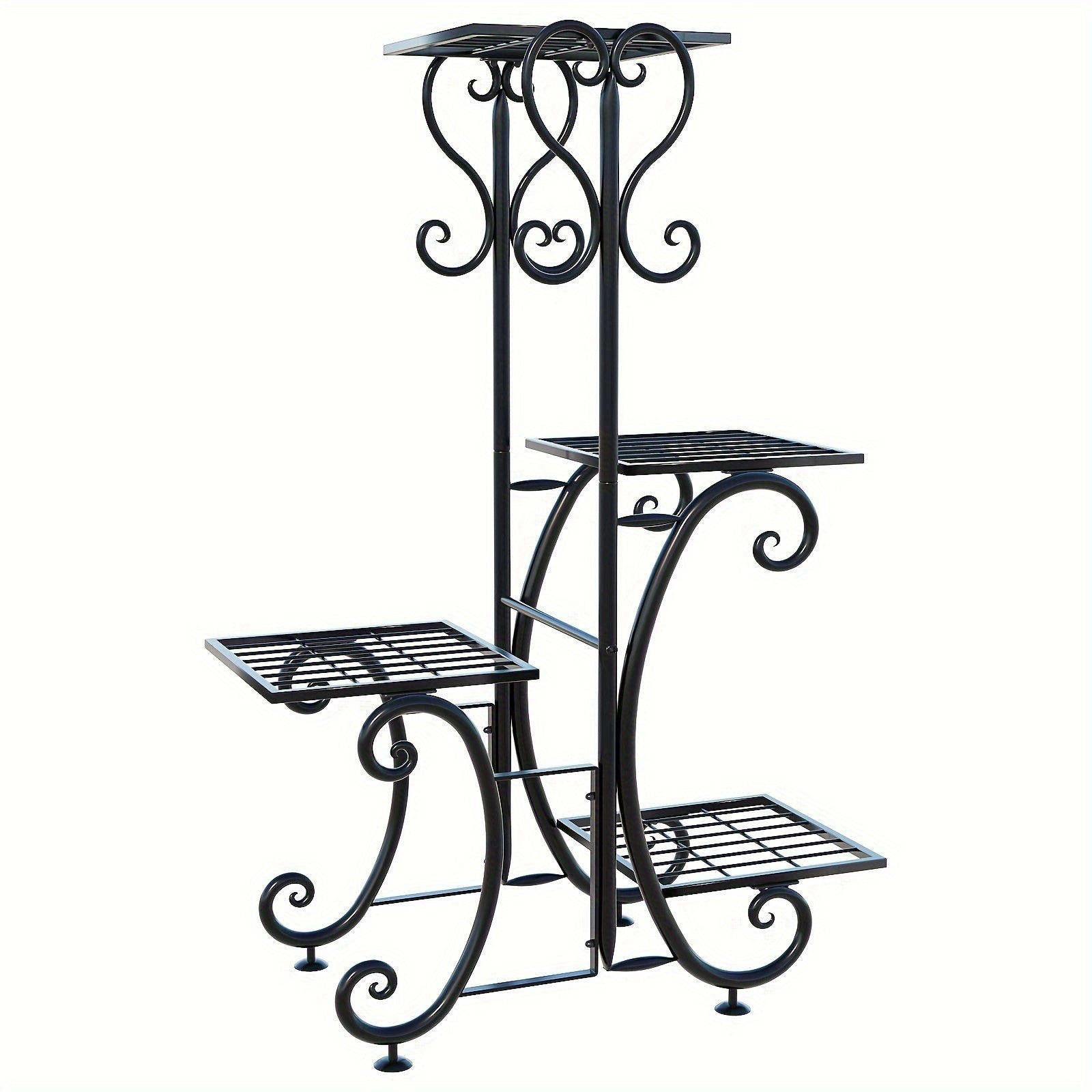 TEMU Metal Plant Shelf, Plant Stand Indoor Outdoor Flower Pot Holder Display Racks - Wrought Multiple Planter Rack Organizer For Garden Patio Lawn