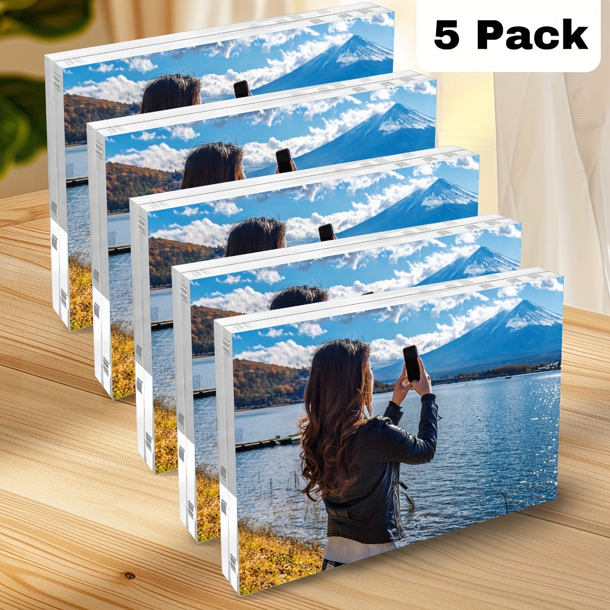 TEMU Acrylic Picture Frame 4×6, Clear Freestanding Thickness Frameless Magnetic Photo Frames Desktop Display With Gift Box Package(5 Pack)