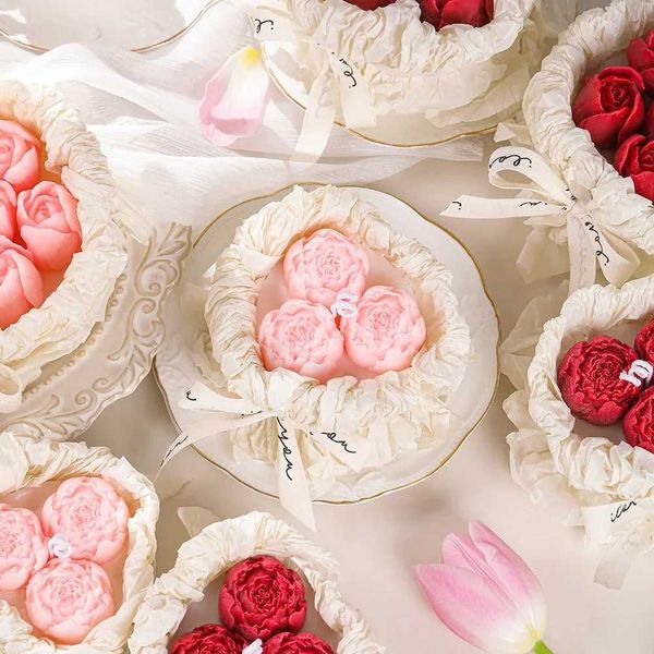 Mothers Day Romantic Bouquet Candle Gift Box with Handmade Gifts Handmade Scent Tulip Rose Candles CL240907