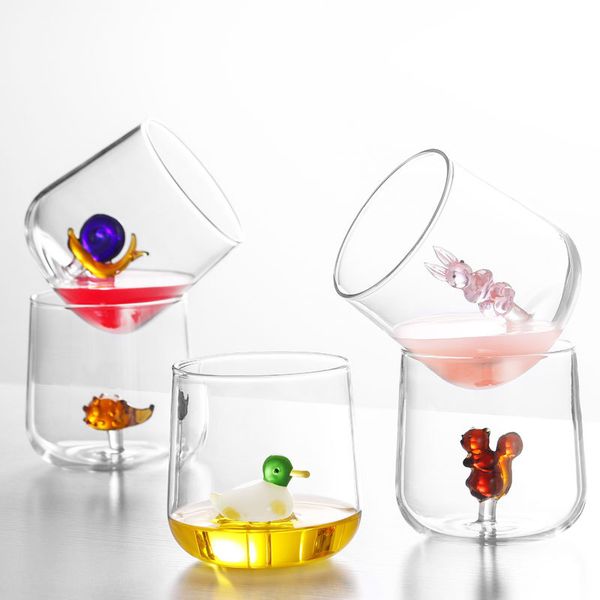 Creative 3-Dimensional Animal Glass Water Cup Cute Modeling Portable Office Home Simple Clear Glass Juice Drink Milk Cup 300ml