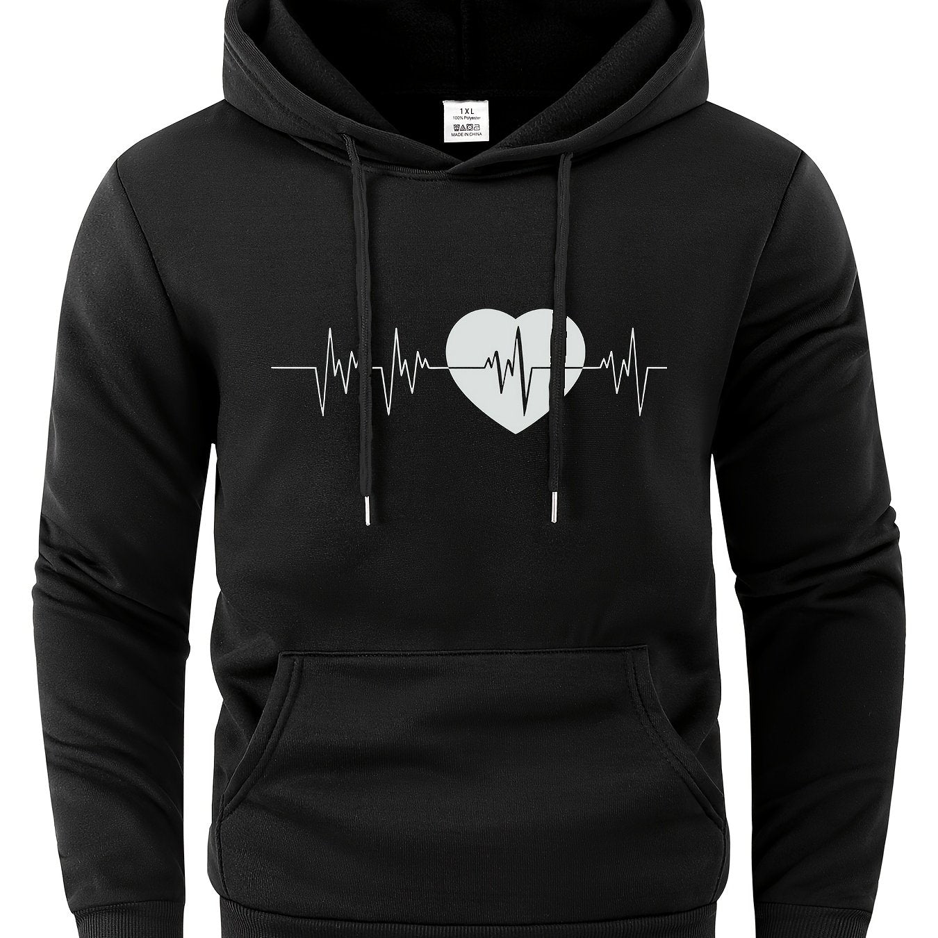 TEMU Electrocardiogram Print Hoodie, Cool Sweatshirt For Men, Men's Casual Graphic Design Pullover Hooded Sweatshirt Streetwear For Winter