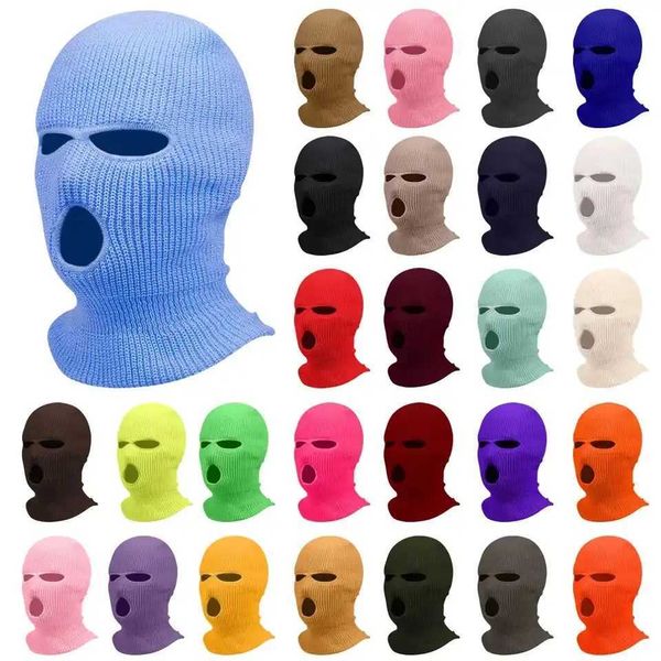Winter mens face mask warm hood sports scarf skiing hat three hole wool hat outdoor cycling knitted pullover hatXJ240828