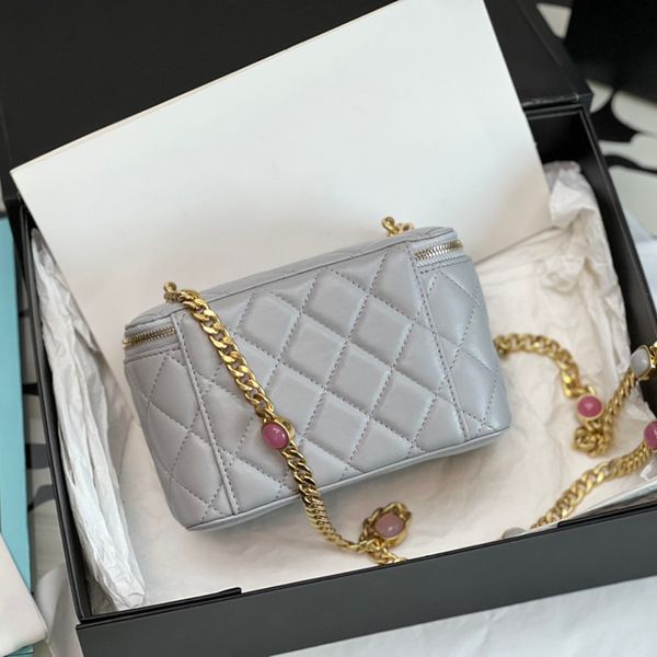 Designer Cosmetic Bags 10A Mirror quality Lambskin Chain Bag Small Cosmetic case With Box C141
