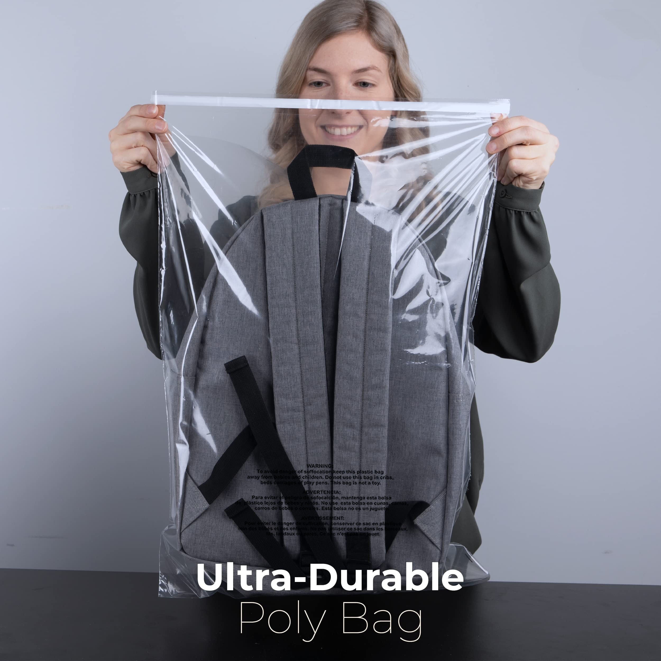 TEMU 100pcs 18"x24" Clear Plastic Poly Bags With Suffocation Warning Self Seal For Clothing, T-shirts, Pants-resealable Adhesive