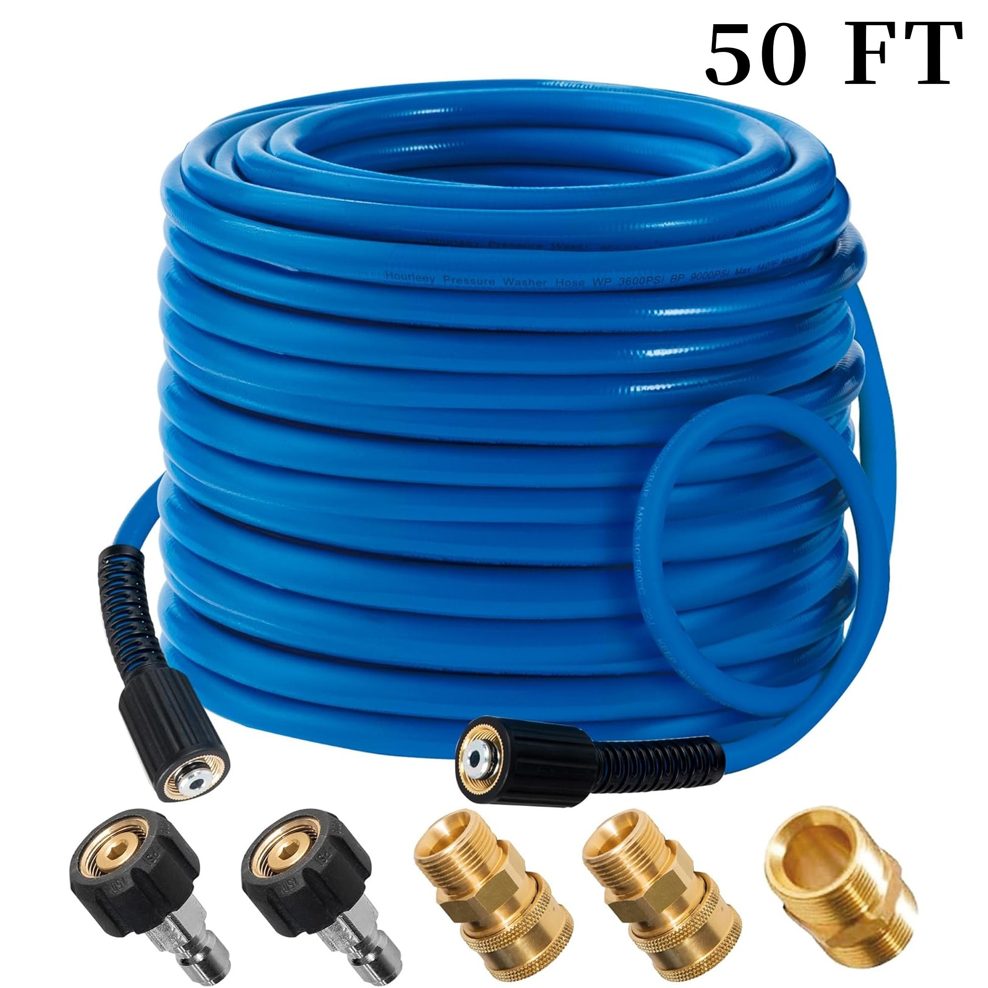 TEMU 3600 Psi Heavy-duty Kink-resistant Pressure Washer Hose - 50ft-100ft Blue 1-4" Quick Connect M22 X 3-8" Fittings, Flexible Durable Plastic Hose