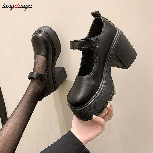 Mary Jane Pumps Shoes: Stylish Leather High Heels for Women 2024, Lolita Fashion Platform Flats with Buckle