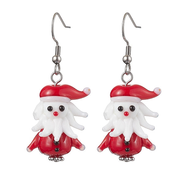 Boucles d'oreilles pendantes en verre sur le thème de noël