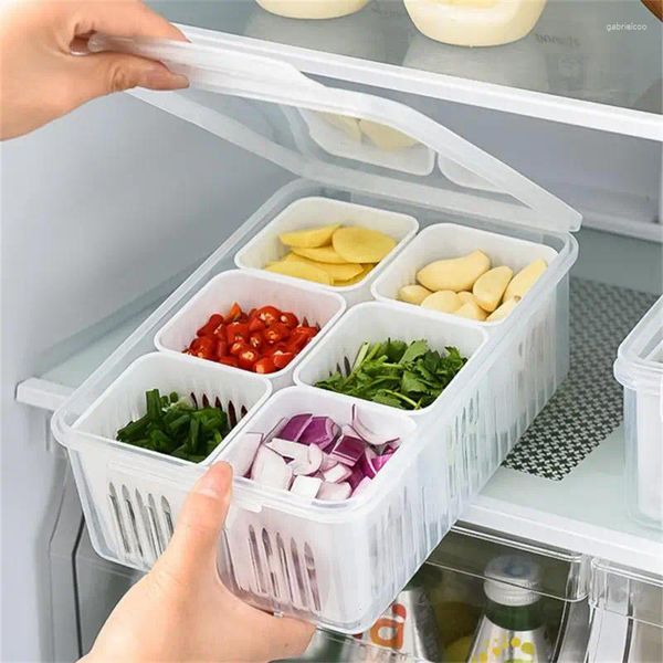 Storage Bottles Refrigerator Drain Fresh-Keeping Box Six Grids Kitchen Organizer Vegetable Fruit Preparation Ginger Garlic Onion