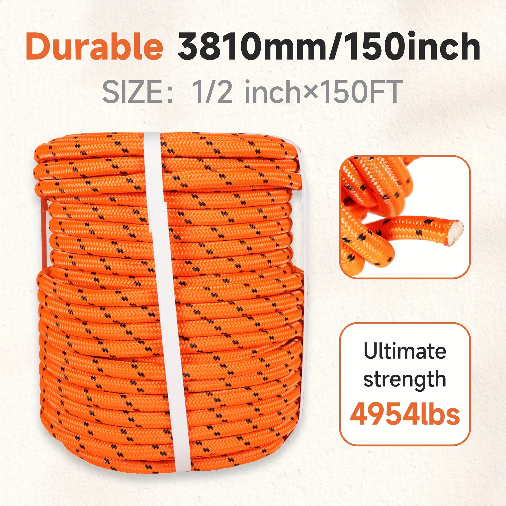 TEMU 1-2in X 150ft Double Braid Polyester Rope - High Tensile Strength, Durable Outdoor Pulling Rope For Planting Trees, Camping, Swings, And More,