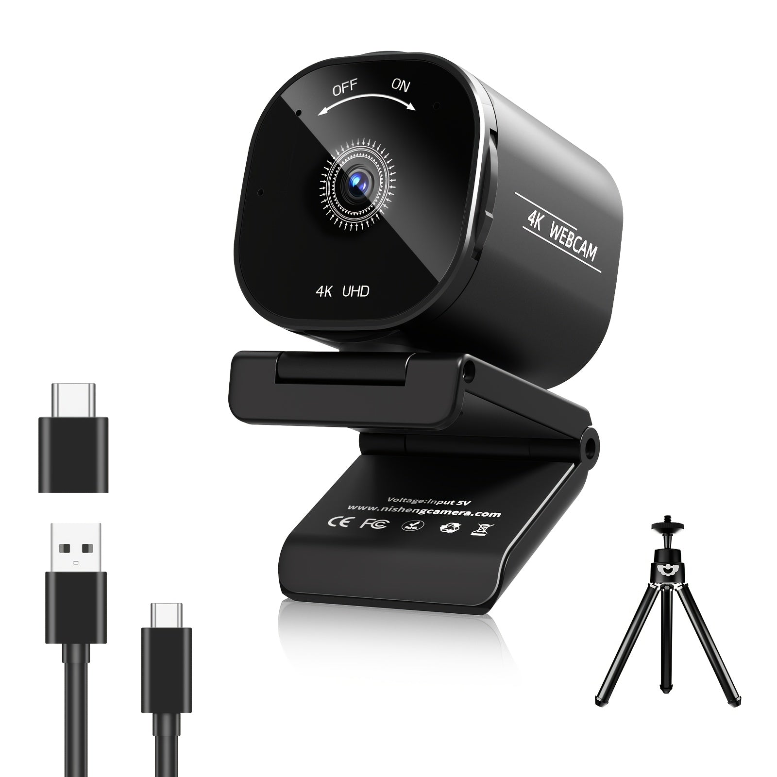 TEMU 4k Webcam With 2 Noise-canceling Mics, Usb Webcam For , Built-in Privacy Cover, Tripod, 73° Web Camera, Plug And Play, Gaming Webcam For Pc-